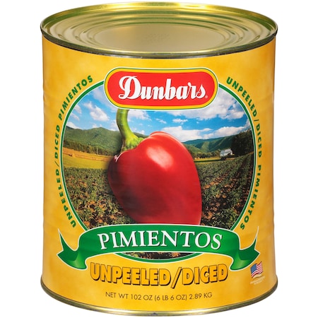 Dunbar Dunbar Unpeeled Diced Pimientos 102 oz., PK6 07084603060001
